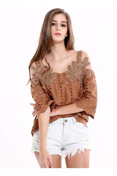 Strap Hollow Out Retro Off-shoulder Sexy Blouse